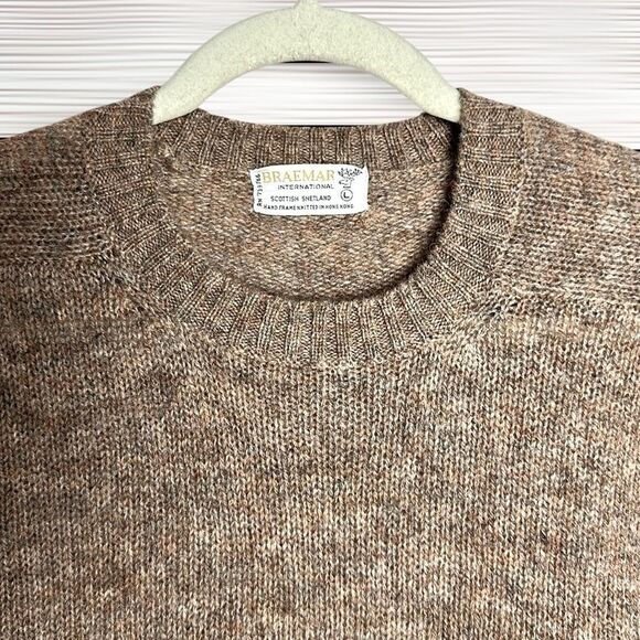 Braemar International Vintage Wool Sweater Pullover Taupe Crew neck Slim M/L - Picture 2 of 9